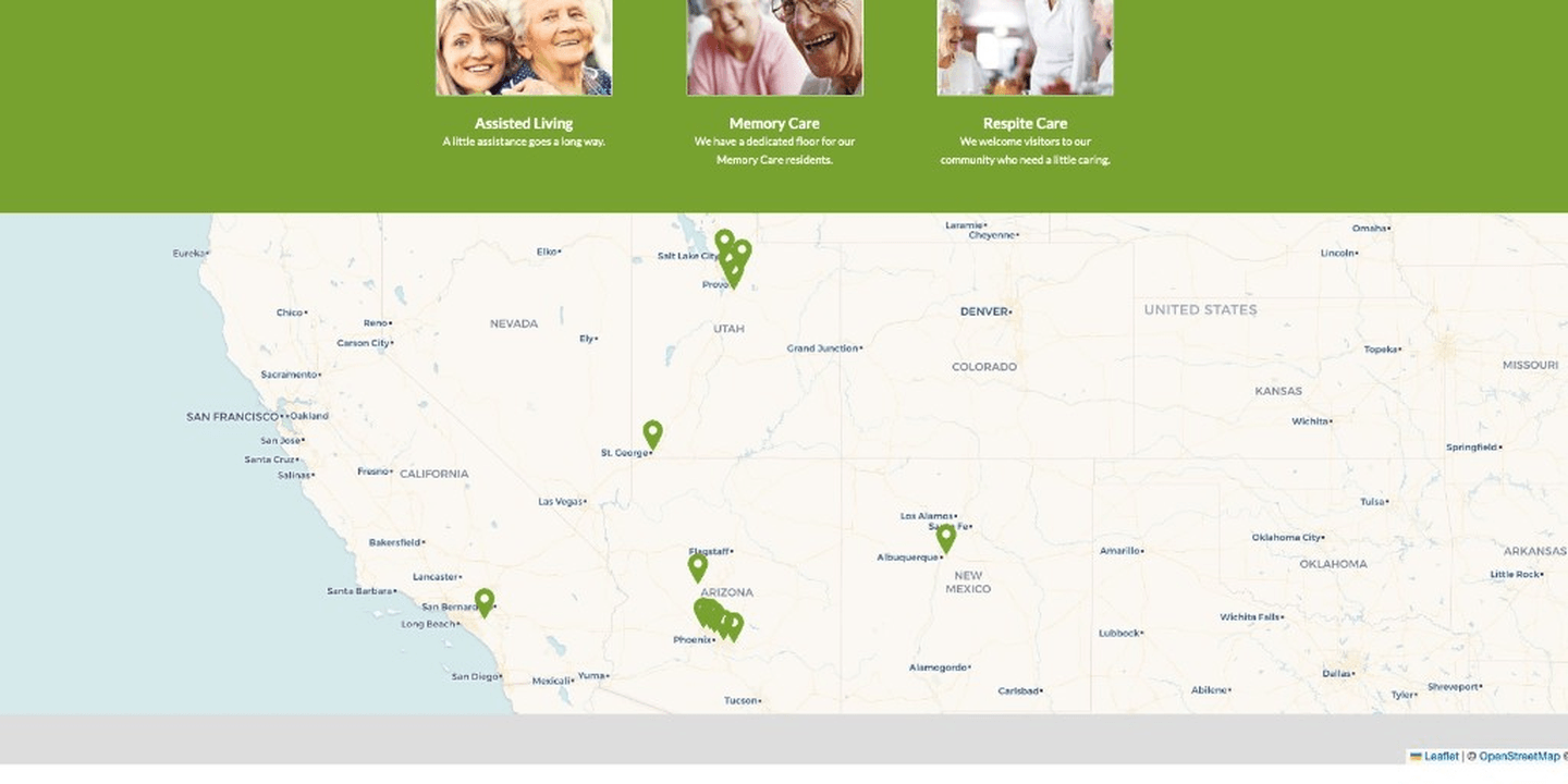 Avista Senior Living services overview and multi-state community map powered by the multisite network