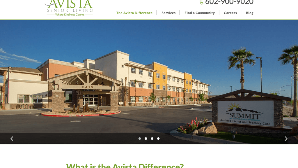 Avista Senior Living corporate website built on a shared WordPress multisite foundation