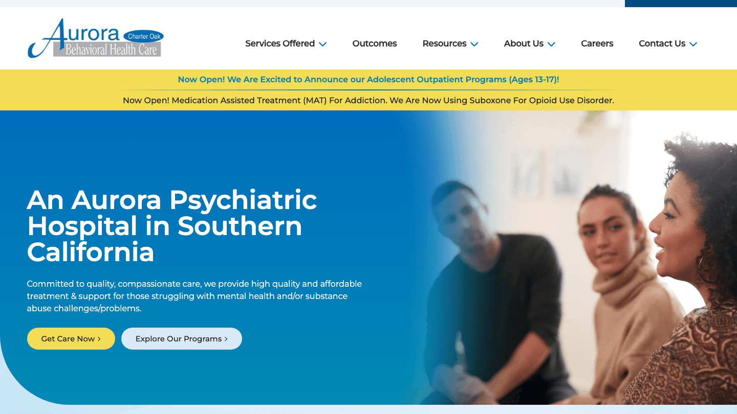 Charter Oak Hospital behavioral health website rebuilt in WordPress