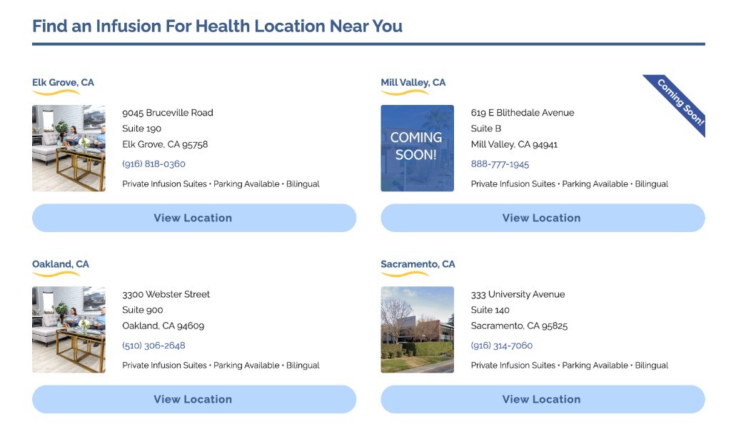 Infusion for Health location cards generated from shared structured location records