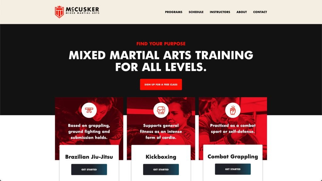 The McCusker Mixed Martial Arts academy website
