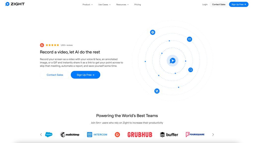 Zight marketing website showing product messaging, calls to action, and visual communication features